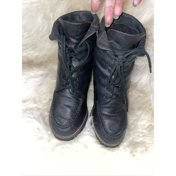 Matika Black Leather Wedge‎ Boots Women's Shoe Size 7 - Picture 3 of 6